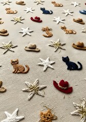 Detailed Embroidery Patterns Featuring Cats Cowboy Hats And