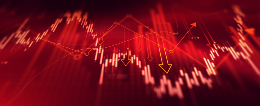 Economic crisis, financial background. Financial graph chart falling,global economic recession, stock market crash, growth inflation.	
