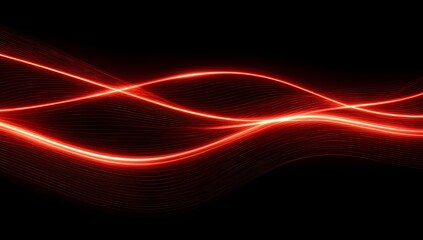 Abstract glowing red wavy lines with a dark background representing energy flow data transmission or futuristic digital art