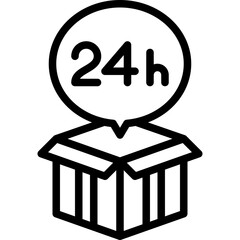 Open Cardboard Box with a 24 Hour Service Icon Above Representing Fast Delivery and Instant Shipping Services