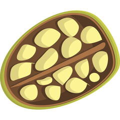 Half Cut Baobab Fruit Revealing Creamy Pulp and Seeds Isolated on Transparent Background