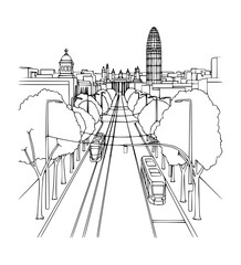 Avinguda Diagonal in Barcelona. Line Art.