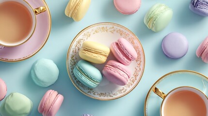 A pastel dream of macarons and tea perfect for a delightful afternoon break filled with sweetness and charm in a light
