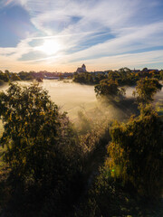 Aerial View toward St. Mary&rsquo;s Church in Greifswald on a Misty Autumn Morning