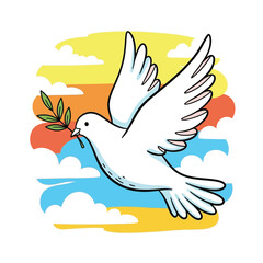 A cartoon illustration of a flying white dove holding an olive branch, representing peace for the International Day of Solidarity with the Palestinian People