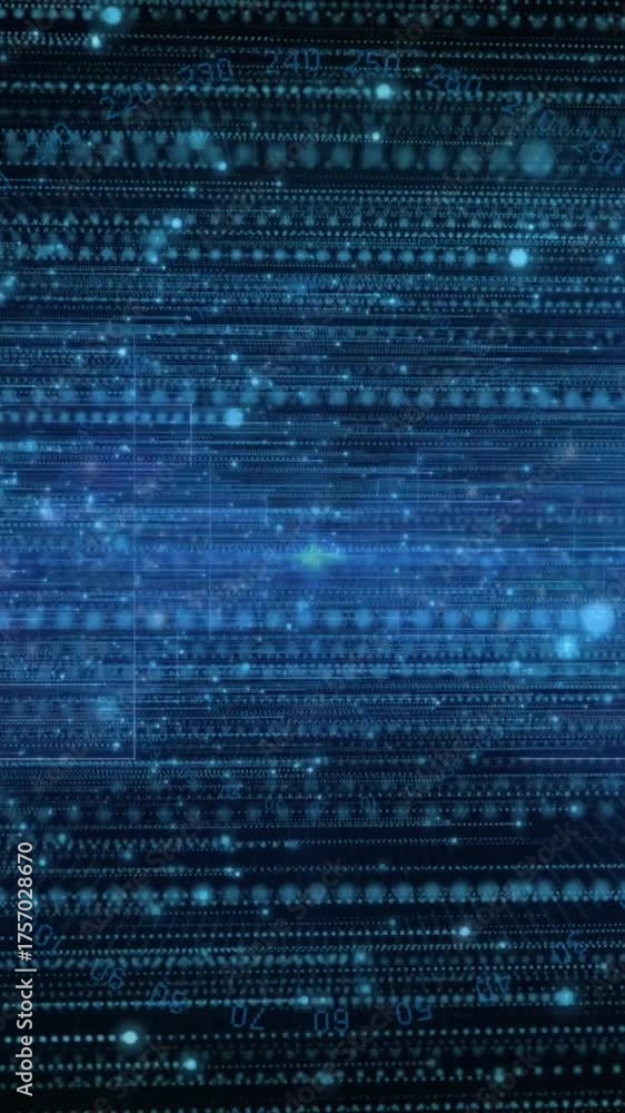 Wall mural animation of light trails over data processing on black background