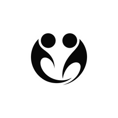Abstract black silhouette of two people embracing in a circle