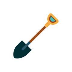 Simple flat design illustration of a garden shovel on a black background