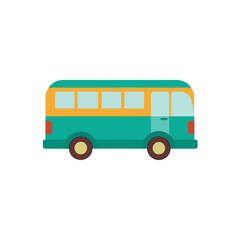 Retro style bus illustration with teal and yellow colors