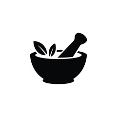 Mortar and pestle with herbs icon symbol