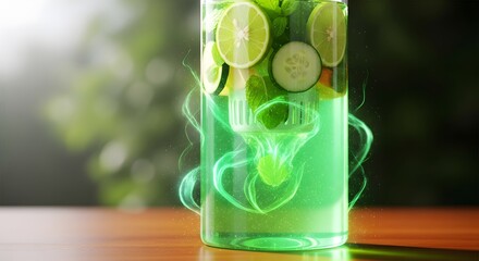 Refreshing Green Detox Drink with Lime and Mint.