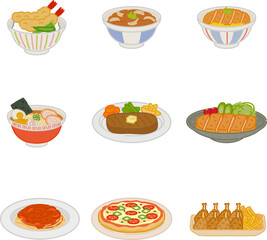日本食イラスト 洋食アイコンセット 食事メニュー素材