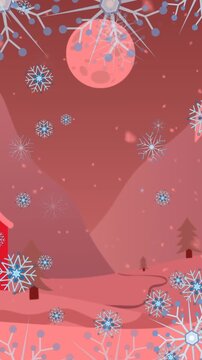 Animation of snow falling over christmas decoration and pattern