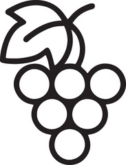line art illustration of a bunch of grapes with a single leaf attached to the stem