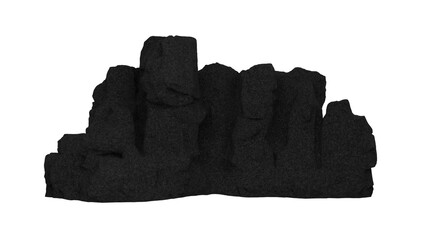 3D Render a black rock formation with a white background