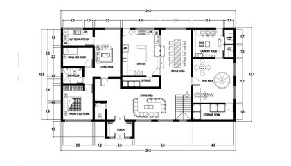 Modern House Home Apartment Design Floor Plan With Furniture. 