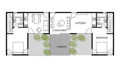 Modern House Home Apartment Design Floor Plan With Furniture. 