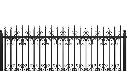 3D Render a black iron fence with a white background