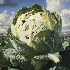 head of cabbage on the field