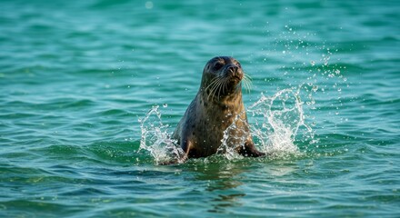 Obraz premium Charming seal enjoying the water on a sunny day off the british coast