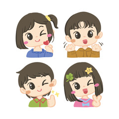 Cute chibi happy kids handdrawn vector illustration