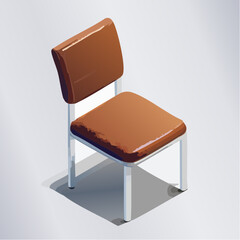 Isometric chair illustration with brown seat and back on a white frame
