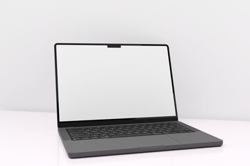 Laptop mockup with a blank screen isolated on a plain light gray background