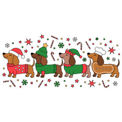 Obraz premium Funny Christmas Dachshund Dog PNG, Cute Puppies, Christmas Holiday Pet PNG