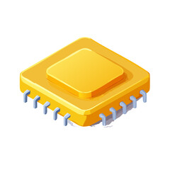 Isometric illustration of a golden computer processor microchip isolated on white background