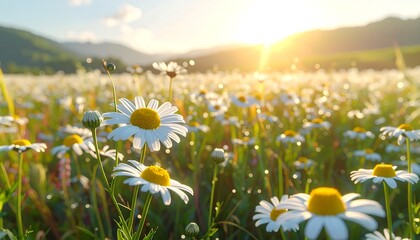 Sunny field of daisies under a bright morning sun © Iy