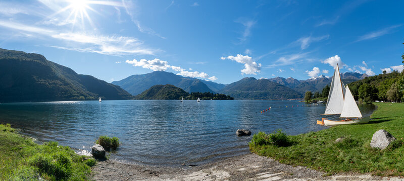 A view of Lake Como from Piona, towards the north, the mountains, the panorama.
