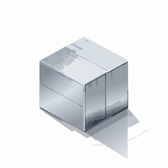 Isometric metallic cube rendered on a white background with subtle shadows