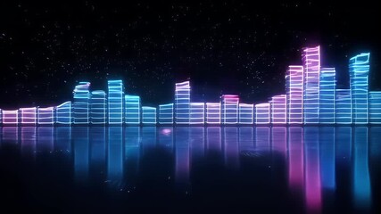 Glowing neon equalizer bars reflected below a starry night, abstract digital artwork - Powered by Adobe