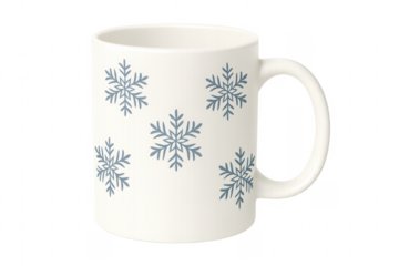 Mug with blue snowflakes, winter holiday season beverage
