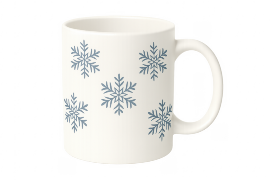 Mug with blue snowflakes, winter holiday season beverage