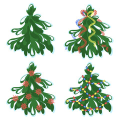 A set of Christmas trees isolated on a white background. A vector collection of Christmas trees for New Year and Christmas designs.