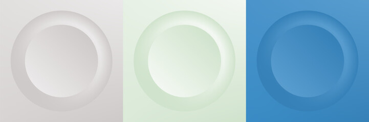 Set of abstract 3d beige, different color circle frame design for cosmetic product. Collection of trendy color geometric background with copy space. Top view scene. Vector EPS10