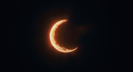 Glowing crescent moon against a dark night sky