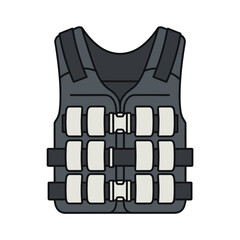 Dark gray tactical vest with white pouches and black buckles vector
