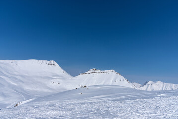 Winter landscape of the Caucasus Mountains in Gudauri, Georgia.