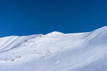 Winter landscape of the Caucasus Mountains in Gudauri, Georgia.