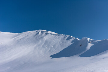 Winter landscape of the Caucasus Mountains in Gudauri, Georgia.