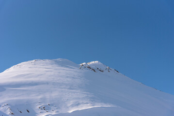 Winter landscape of the Caucasus Mountains in Gudauri, Georgia.