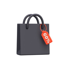 3D Black Shopping Bag with 60% Off Black Friday