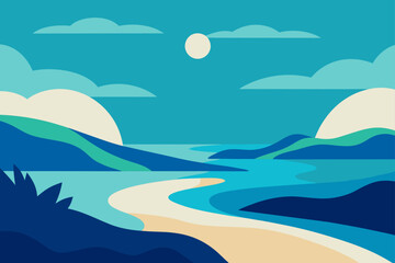 Obraz premium Serene abstract landscape with flowing water and rolling hills