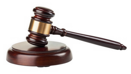 Wooden gavel and sound block isolated on transparent background