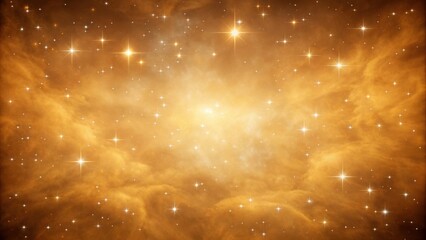 Golden nebula with scattered stars and cosmic dust
