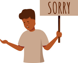 Young boy showing a sorry sign and asking for forgiveness with a sad face © nsit0108