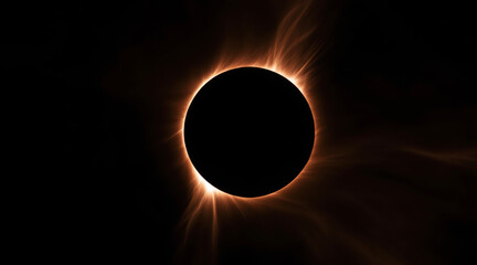 Spectacular solar eclipse corona radiating light in the darkness