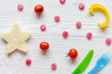 cooking breakfast for kid star sandwiches top view